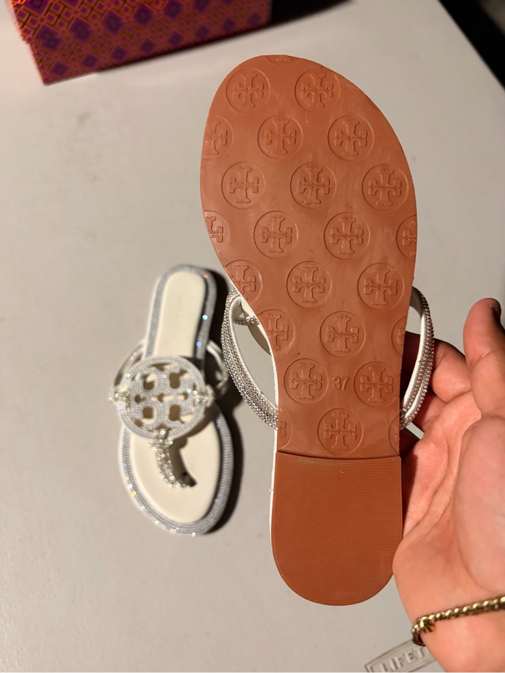 Tory Burch White Crystal-Embellished Miller Thong Sandals - Picture 2 of 3
